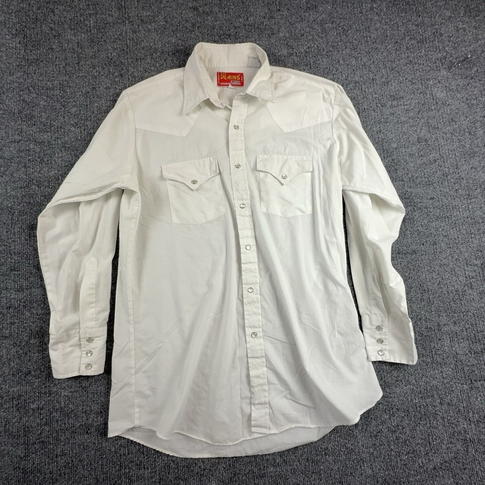 Vintage Ely Plains Shirt Mens Medium White Western Pearl Snap Long Sleeve Cowboy